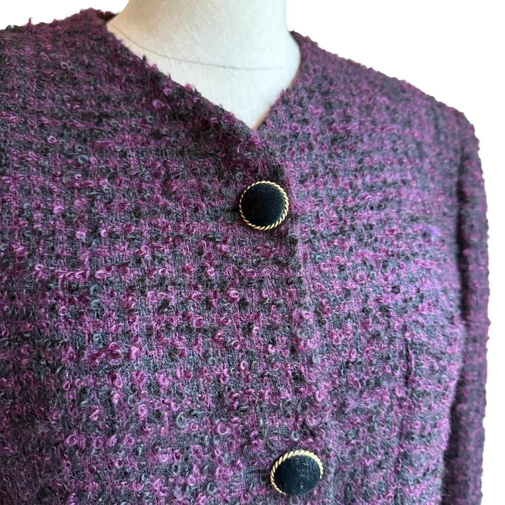 Jones New York Petite Mohair Wool Blend Jacket Purple Black 12P